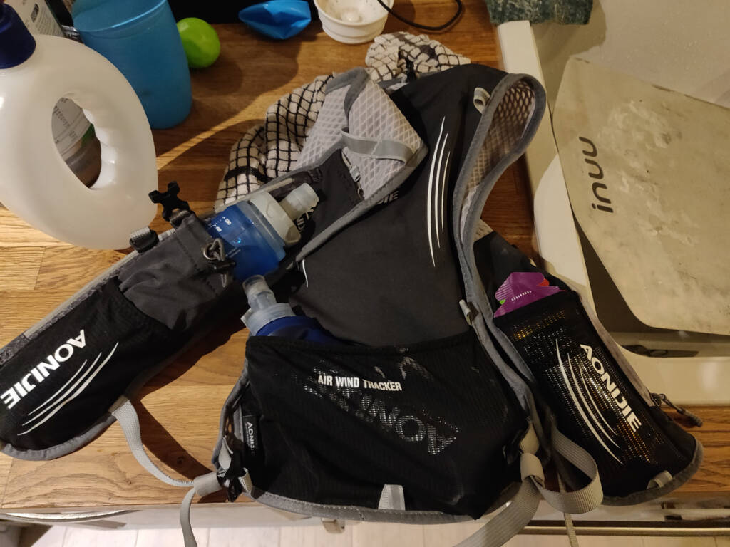 hydration pack and gear for ultra trail run