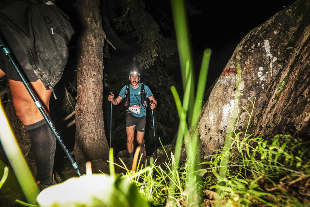 Startled running in the forest on the Swiss Alps 100 race.