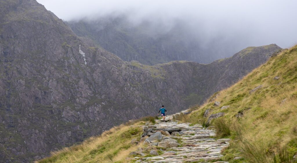 running down Yr Wyddfa on the Miner's track.