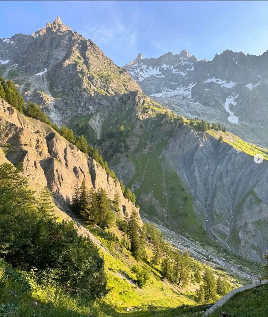 mountains and glaciers around Courmayuer on the Tour du Mont Blanc route.